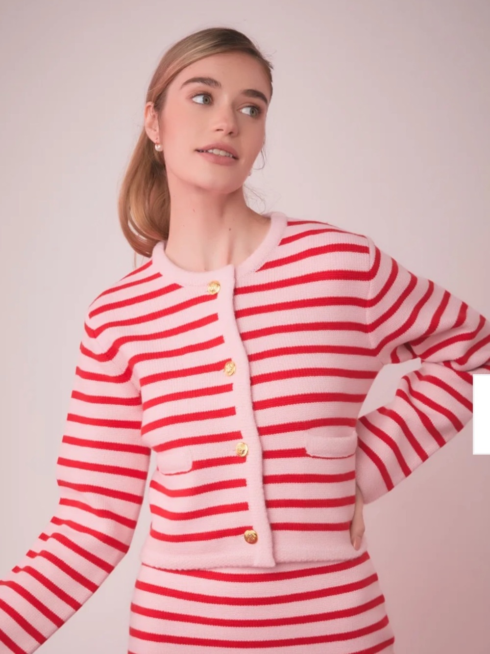 English Factory Pink and Red Striped Sweater